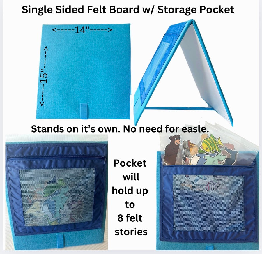 Single Sided Felt Board with Storage Pocket  14"x15"