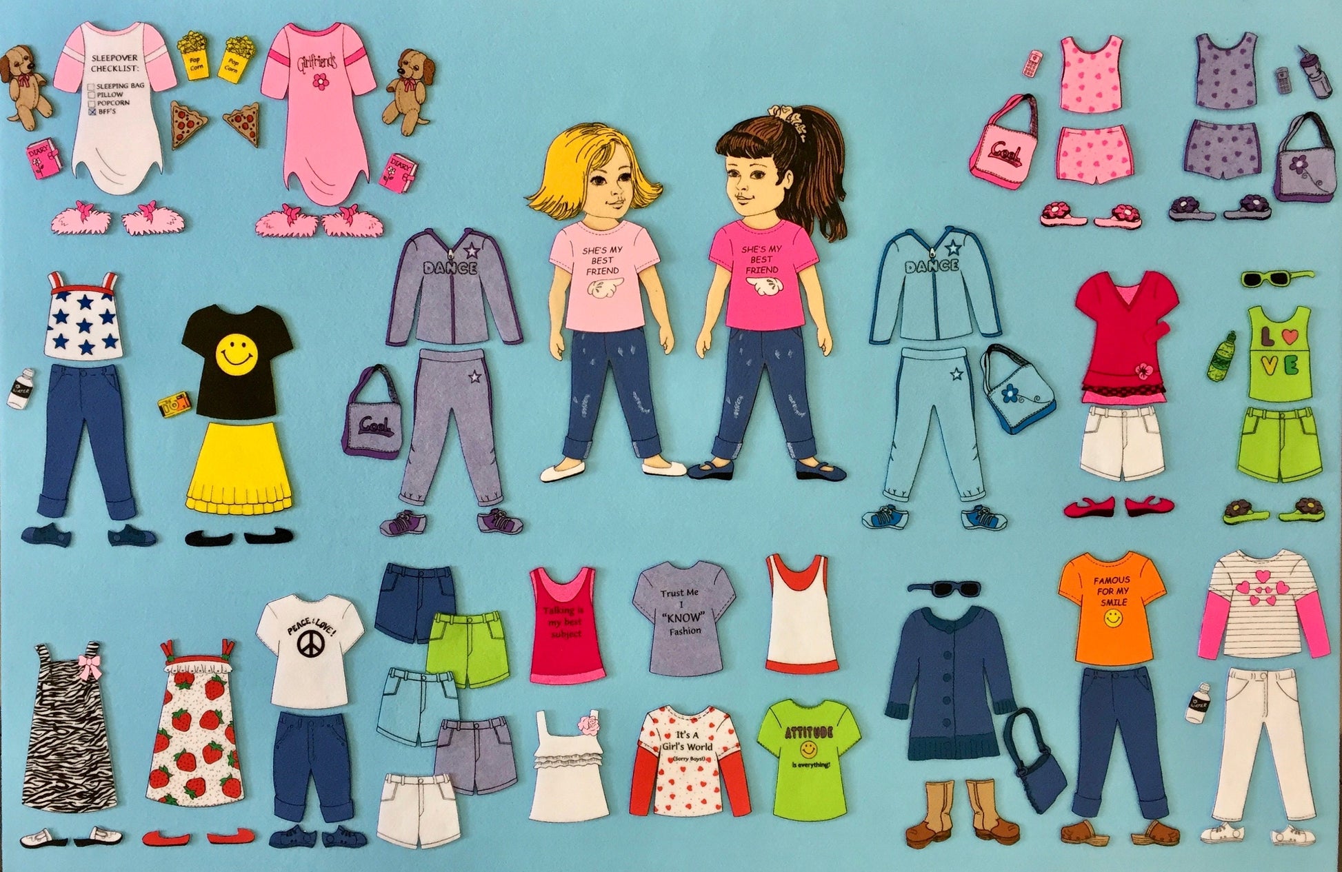 Funky Fashions Felt Board Set . Felt paper dolls. 2 dolls to dress in cute outfits – Storytelling Fun